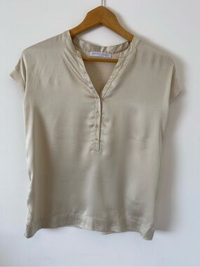 Fabiana Filippi Silk Front Cotton Back V-Neck Blouse Top M Italy